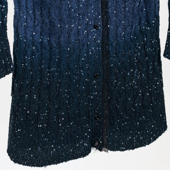 Oscar de la Renta AW/10 Blue-Ombre Silk-Blend Sequined Cable-Knit Cardigan - Picture 6 of 9
